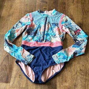 Athleta Girl Floral Long Sleeve One Piece Rashguard - Multicolor